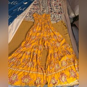 Free People Yellow and Red Floral Jumpsuit